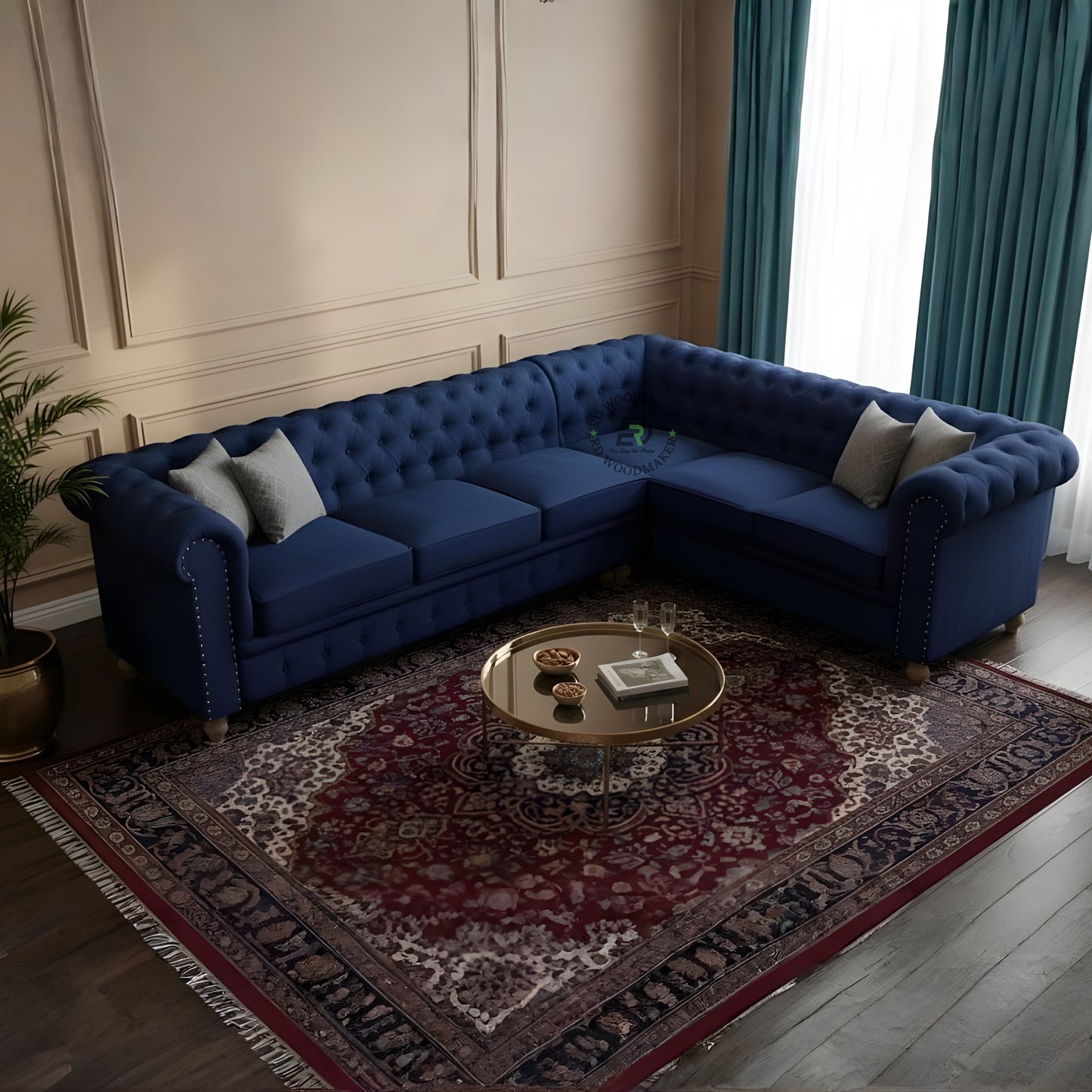 LUXURY L SHAPE BLUE VELVET SECTIONAL SOFA