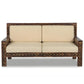 HANDCRAFTED STUDDED WOODEN 2 SEATER SOFA WITH BEIGE CUSHIONS