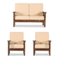 SCALLOPED SIDE WOODEN SOFA SET WITH BEIGE CUSHIONS