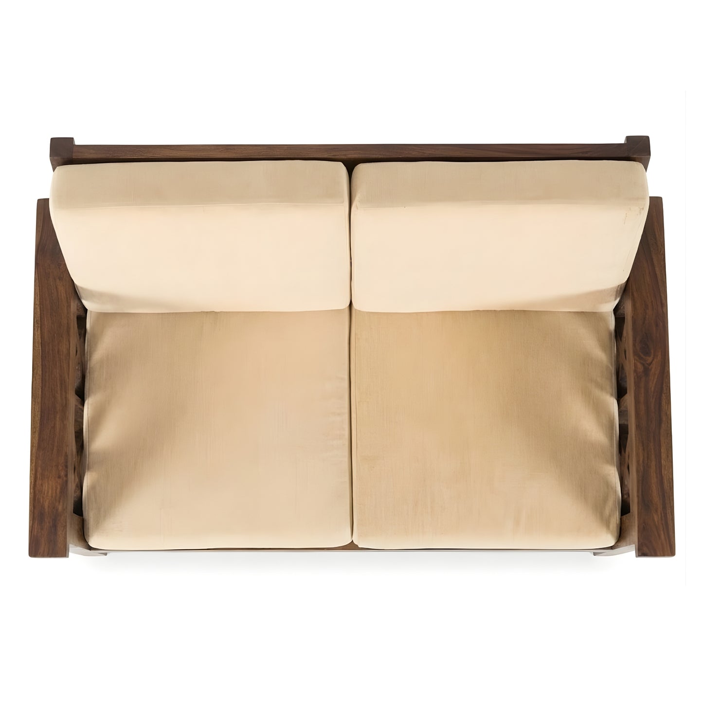 SCALLOPED SIDE WOODEN SOFA SET WITH BEIGE CUSHIONS