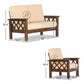 SCALLOPED SIDE WOODEN SOFA SET WITH BEIGE CUSHIONS