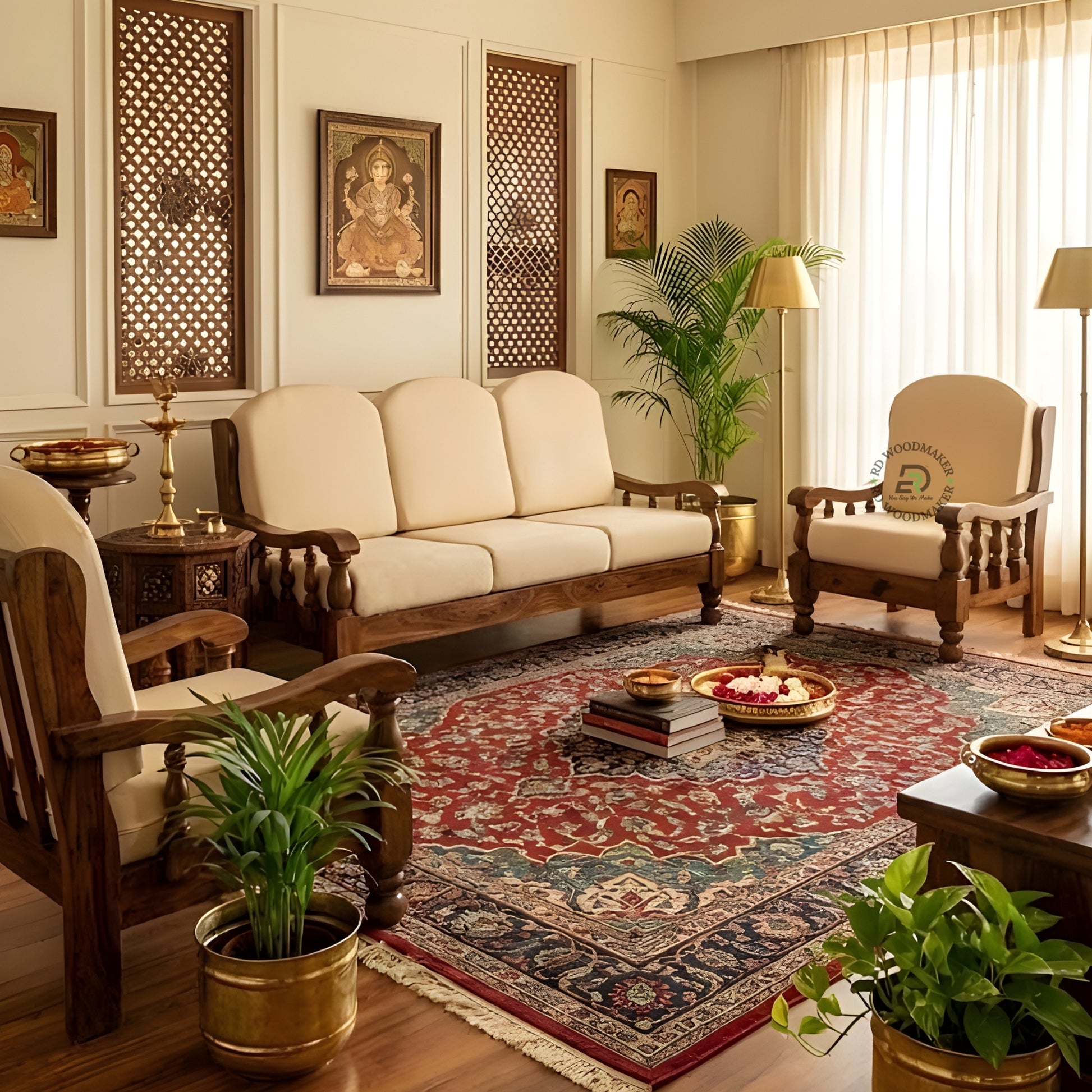 TRADITIONAL TURNED LEG WOODEN 3 SEATER SOFA