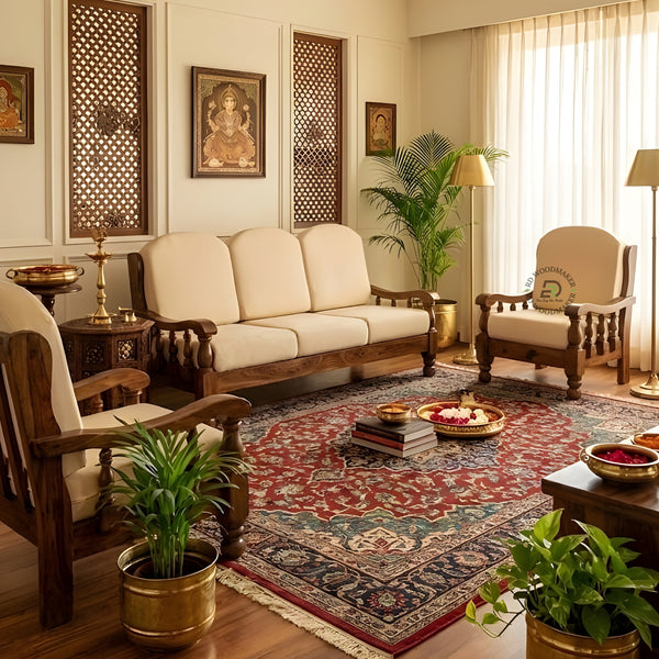 TRADITIONAL TURNED LEG WOODEN 3+1+1 SEATER SOFA