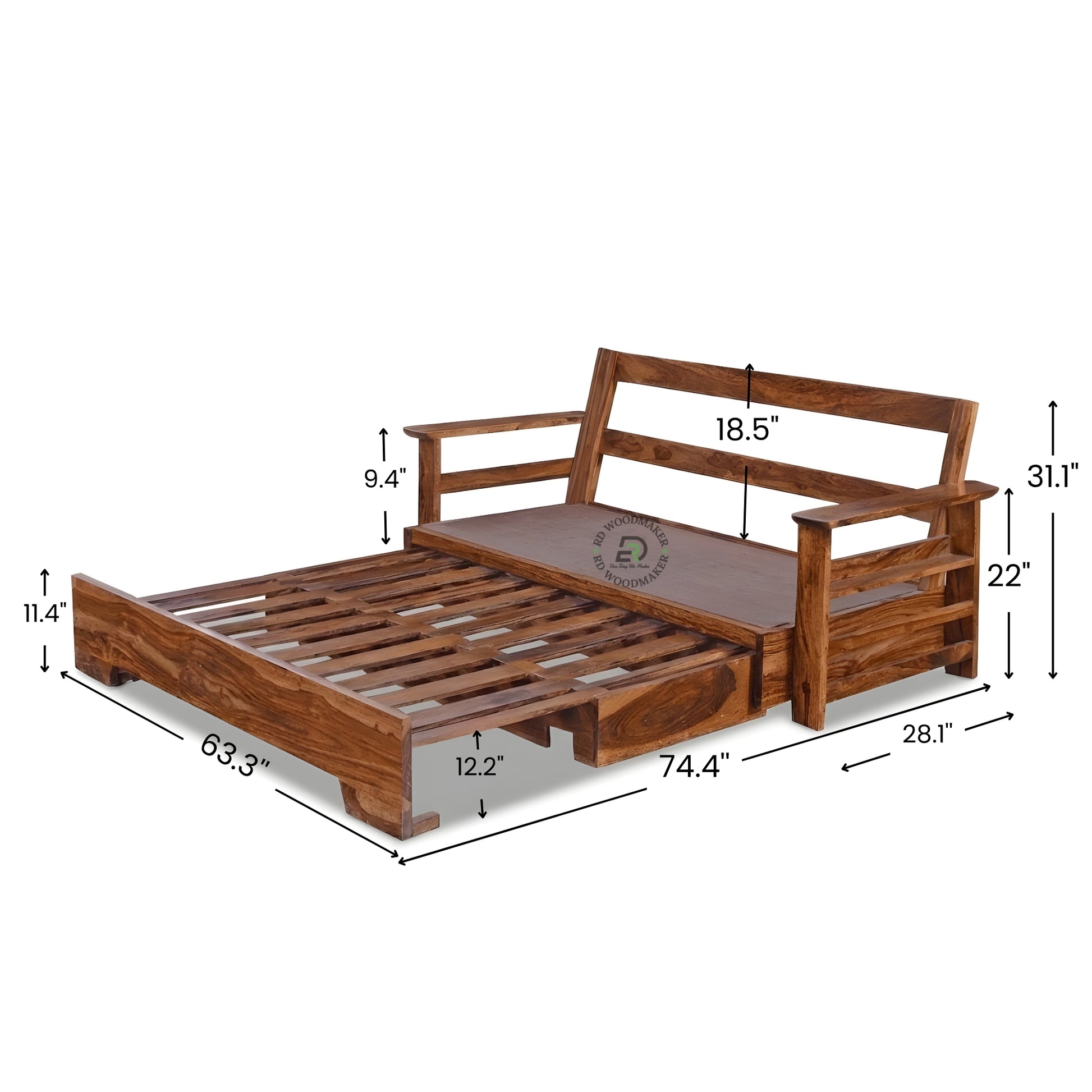 CONTEMPORARY WOODEN SOFA CUM BED WITH PULL OUT DESIGN
