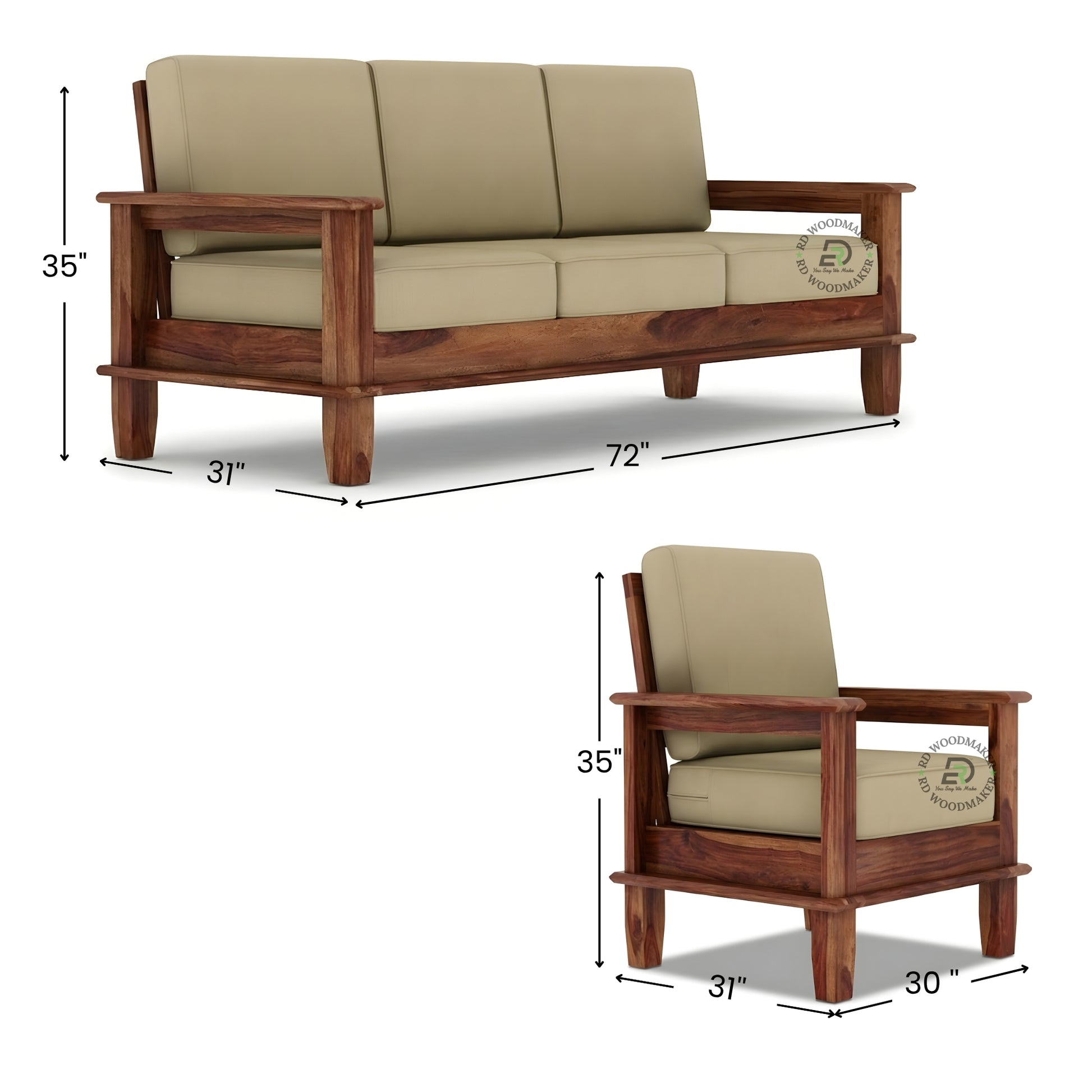 MINIMALIST STRAIGHT ARM WOODEN 3 SEATER SOFA