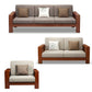 CONTEMPORARY SOLID WOOD 3 SEATER SOFA WITH GREY CUSHIONS