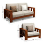 CONTEMPORARY SOLID WOOD 3 SEATER SOFA WITH GREY CUSHIONS