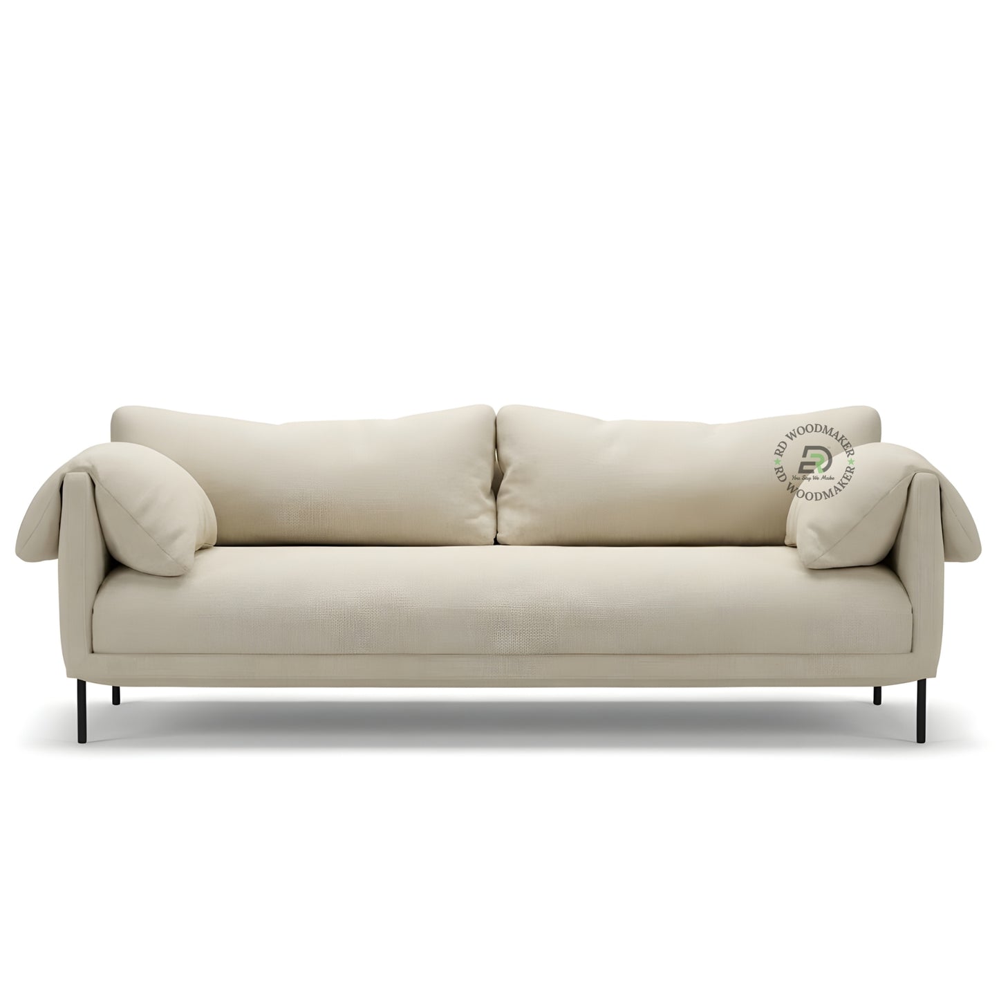  MODERN BEIGE FABRIC 3 SEATER SOFA WITH METAL LEGS
