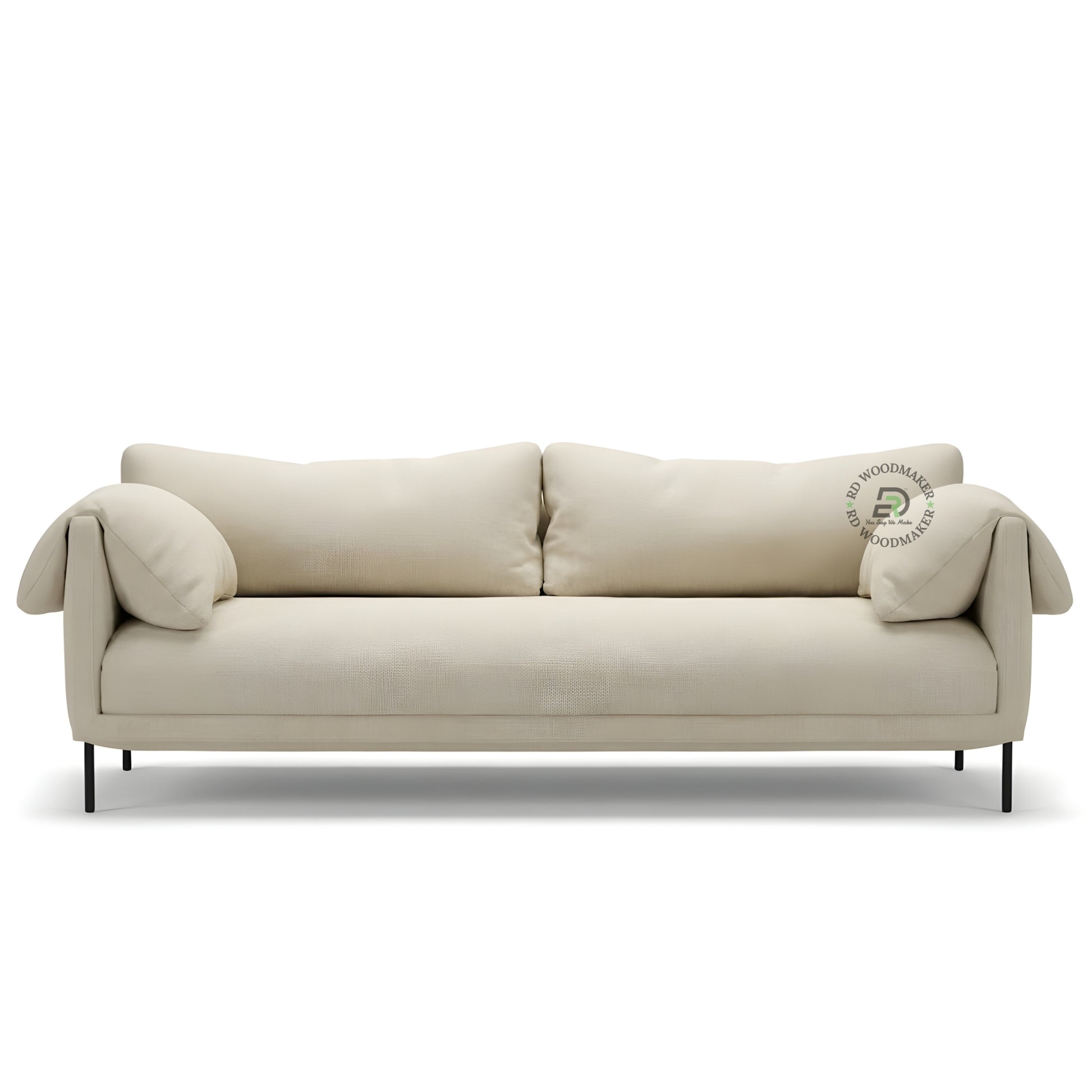  MODERN BEIGE FABRIC 3 SEATER SOFA WITH METAL LEGS