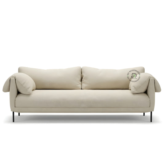  MODERN BEIGE FABRIC 3 SEATER SOFA WITH METAL LEGS