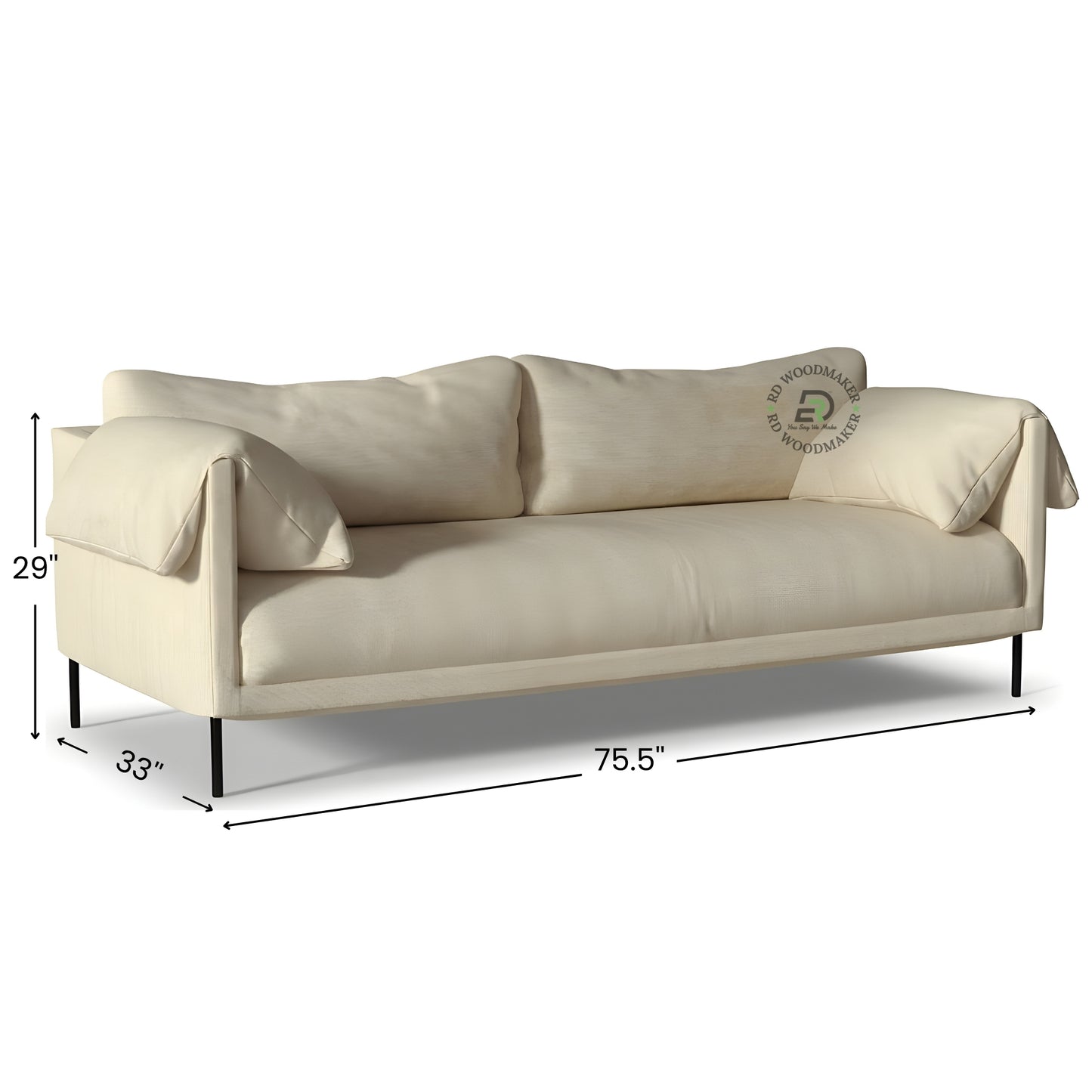 MODERN BEIGE FABRIC 3 SEATER SOFA WITH METAL LEGS