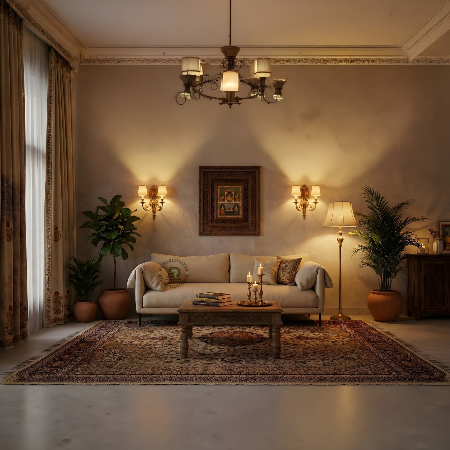  MODERN BEIGE FABRIC 3 SEATER SOFA WITH METAL LEGS