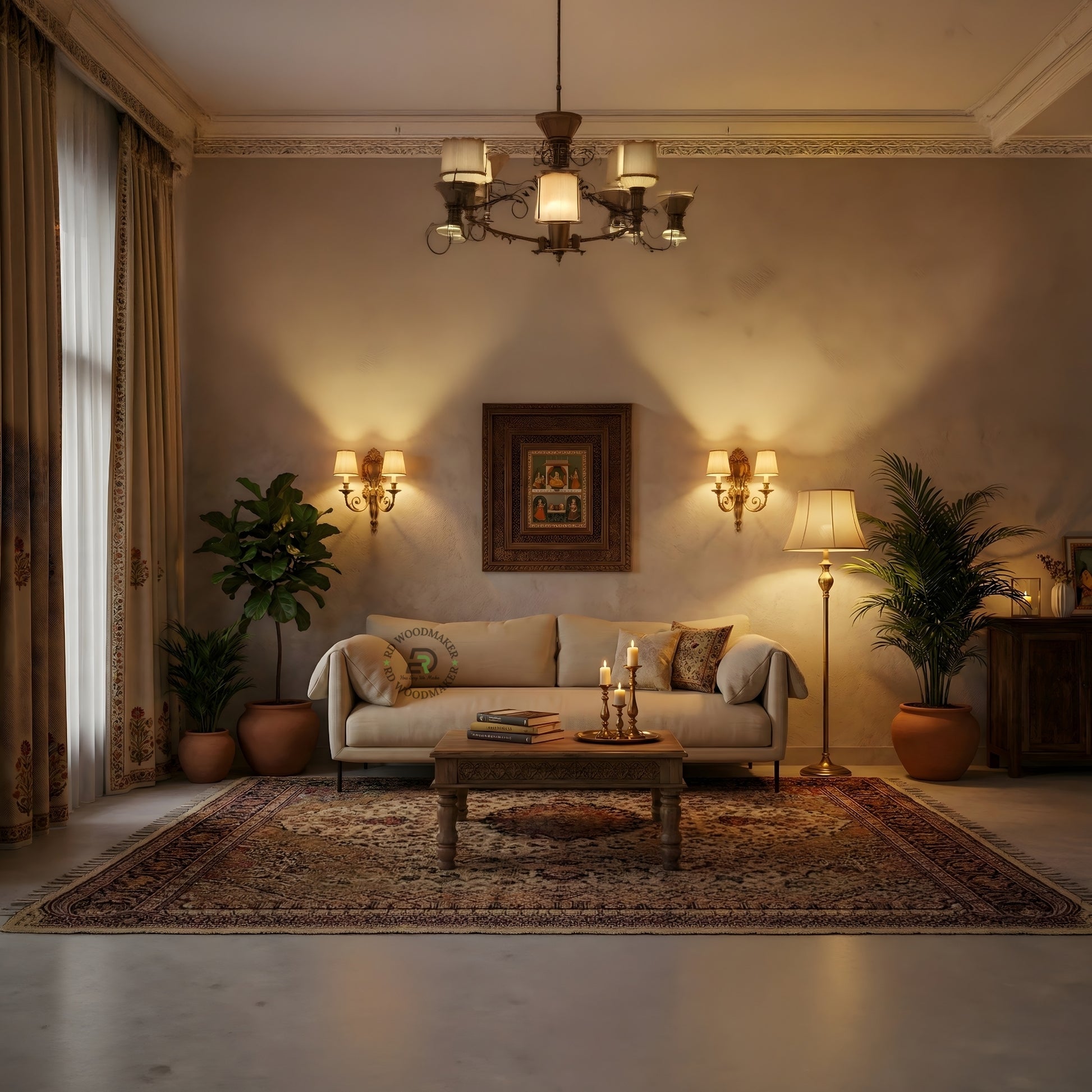  MODERN BEIGE FABRIC 3 SEATER SOFA WITH METAL LEGS