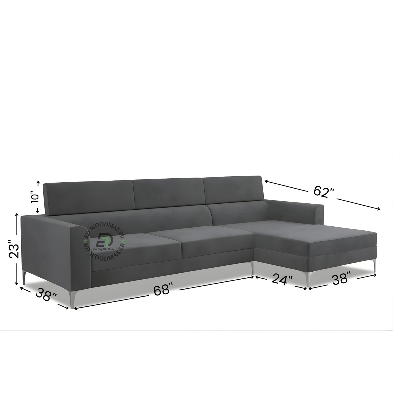 MODERN GREY L SHAPE SECTIONAL SOFA WITH METAL LEGS