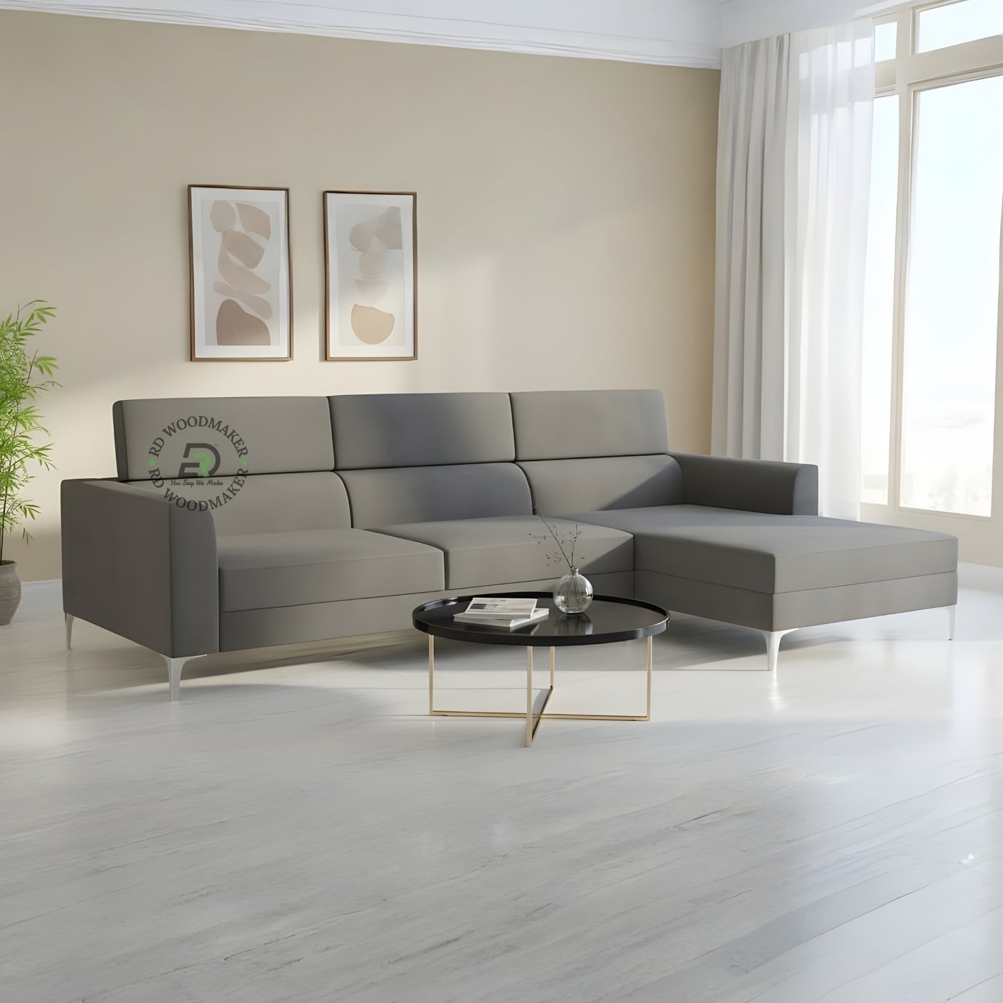 MODERN GREY L SHAPE SECTIONAL SOFA WITH METAL LEGS