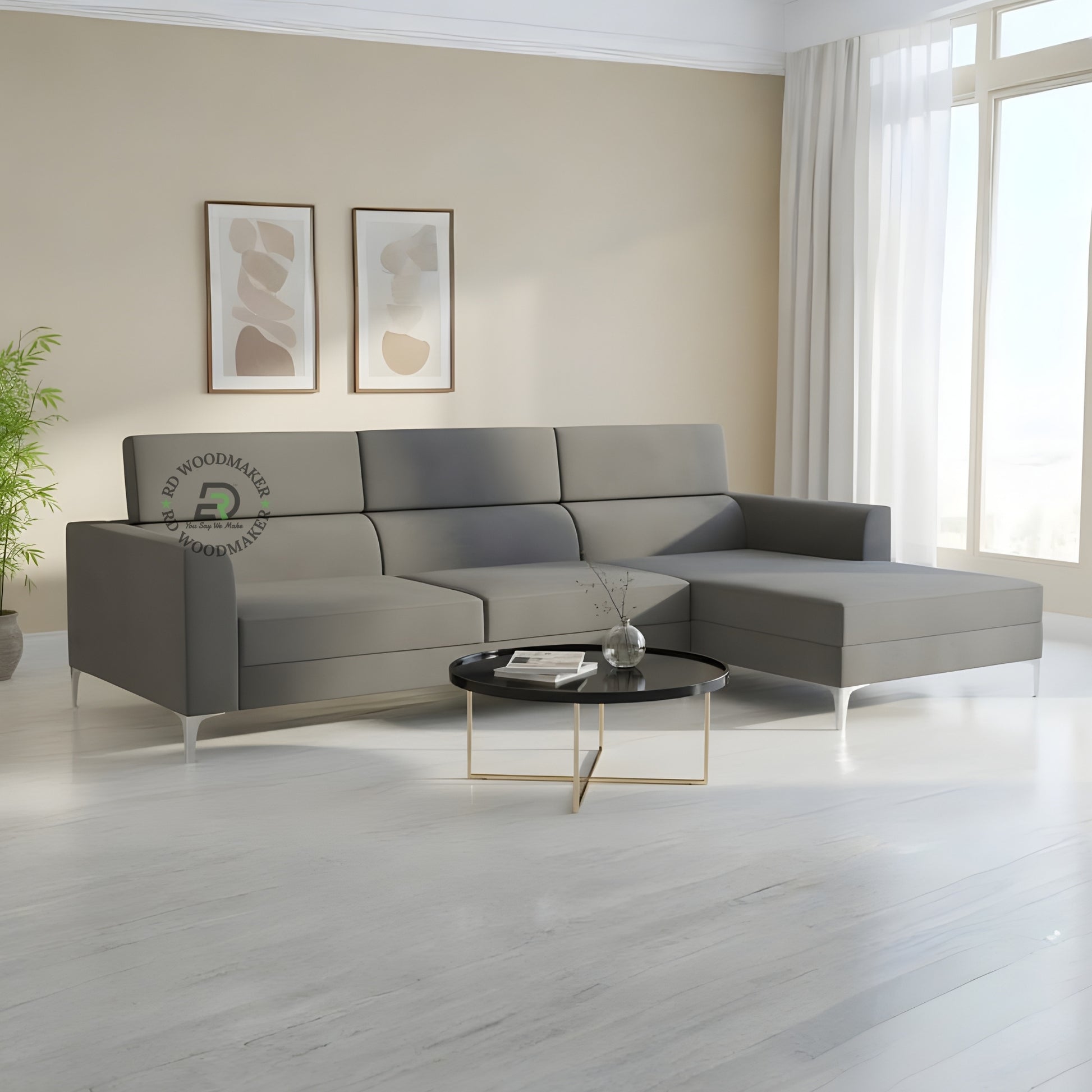 MODERN GREY L SHAPE SECTIONAL SOFA WITH METAL LEGS