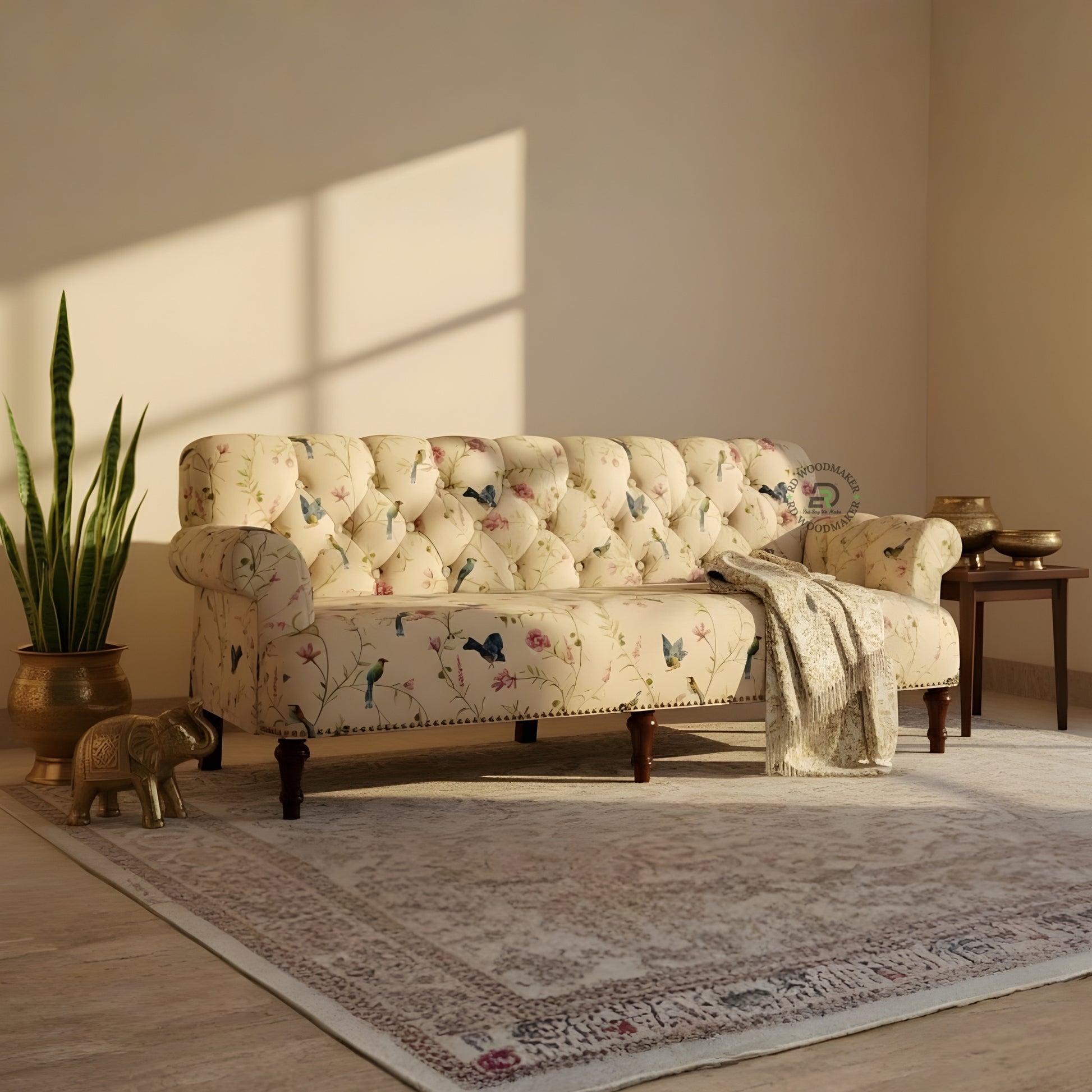 CONTEMPORARY 2 SEATER SOFA WITH WOOD PANELS