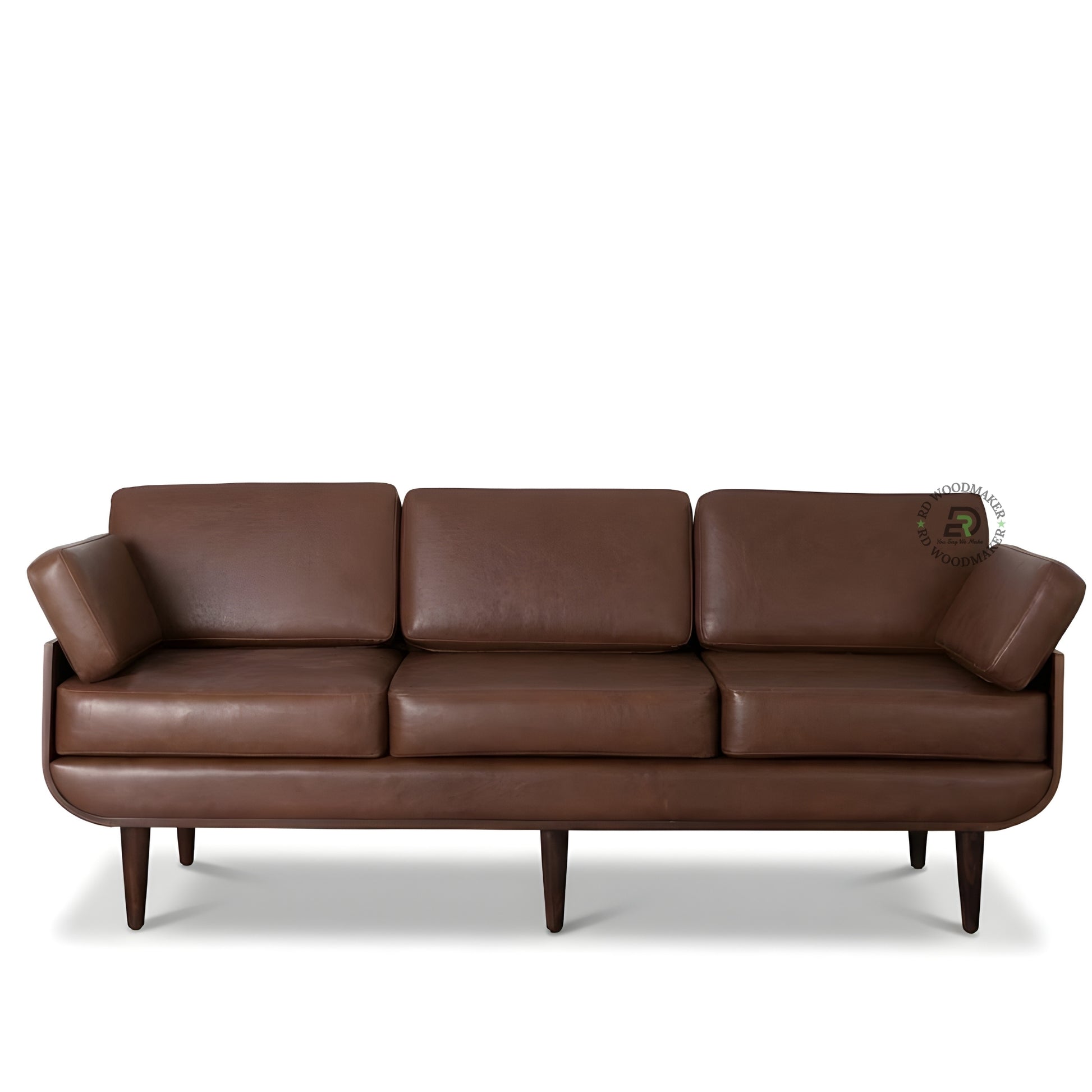 MID CENTURY MODERN BROWN LEATHER 3 SEATER SOFA