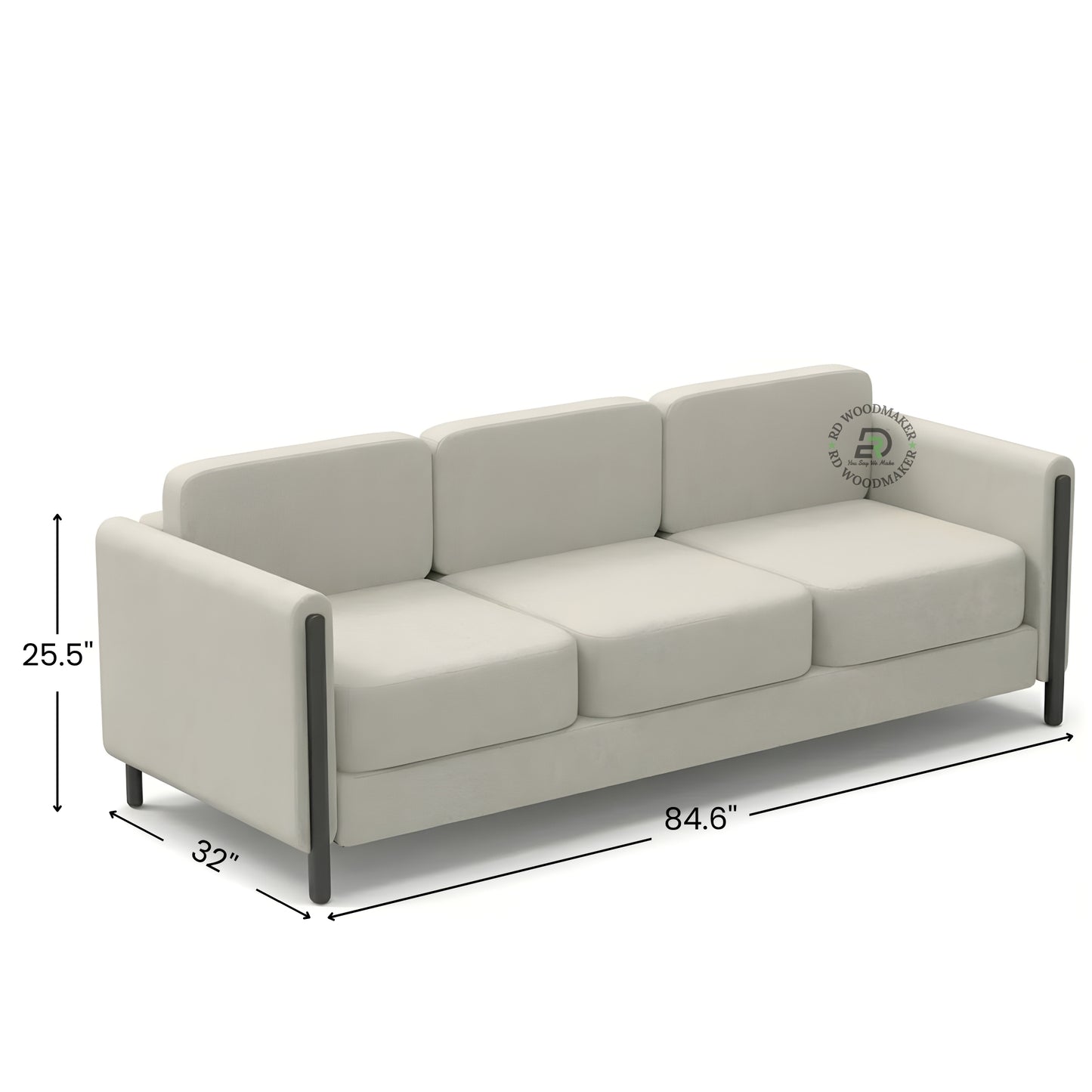 MODERN CREAM 3 SEATER SOFA WITH BLACK METAL LEGS