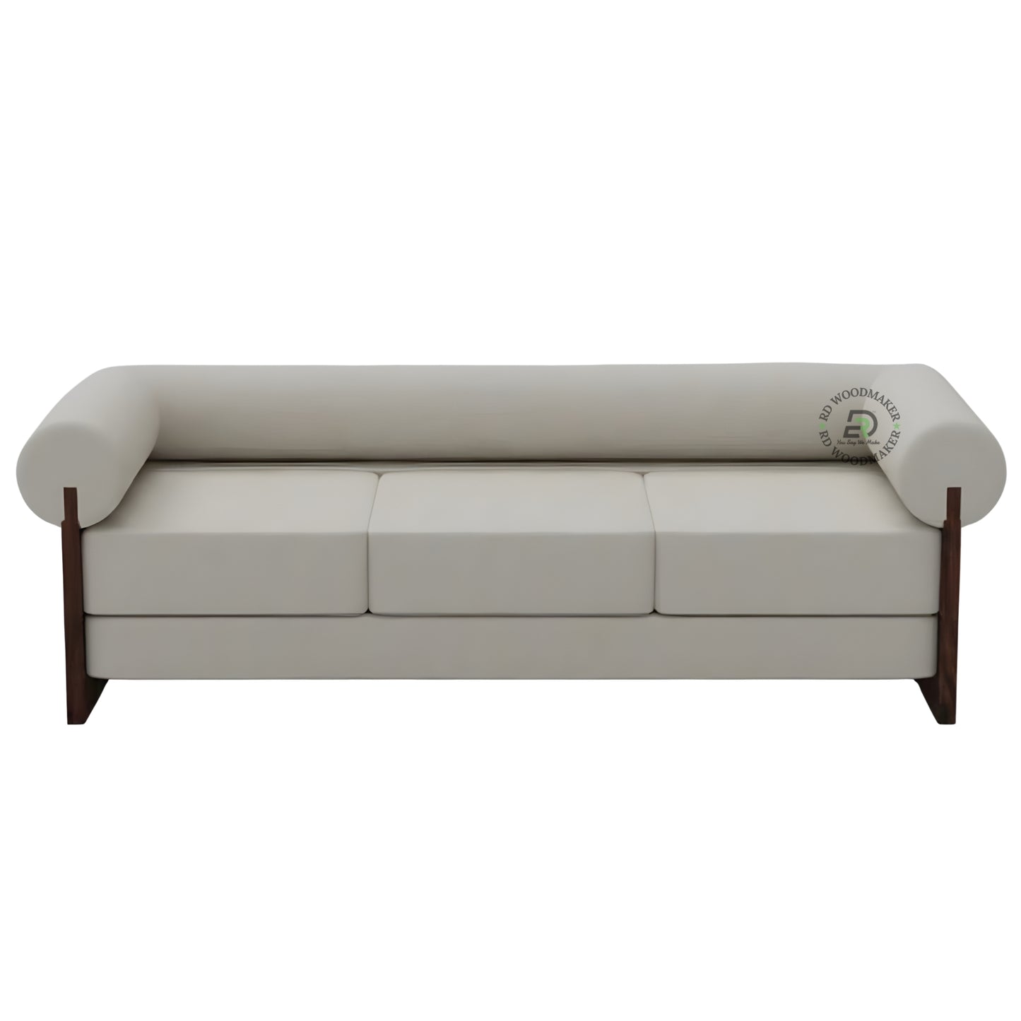 CONTEMPORARY CREAM 3 SEATER SOFA WITH CYLINDRICAL ARMRESTS