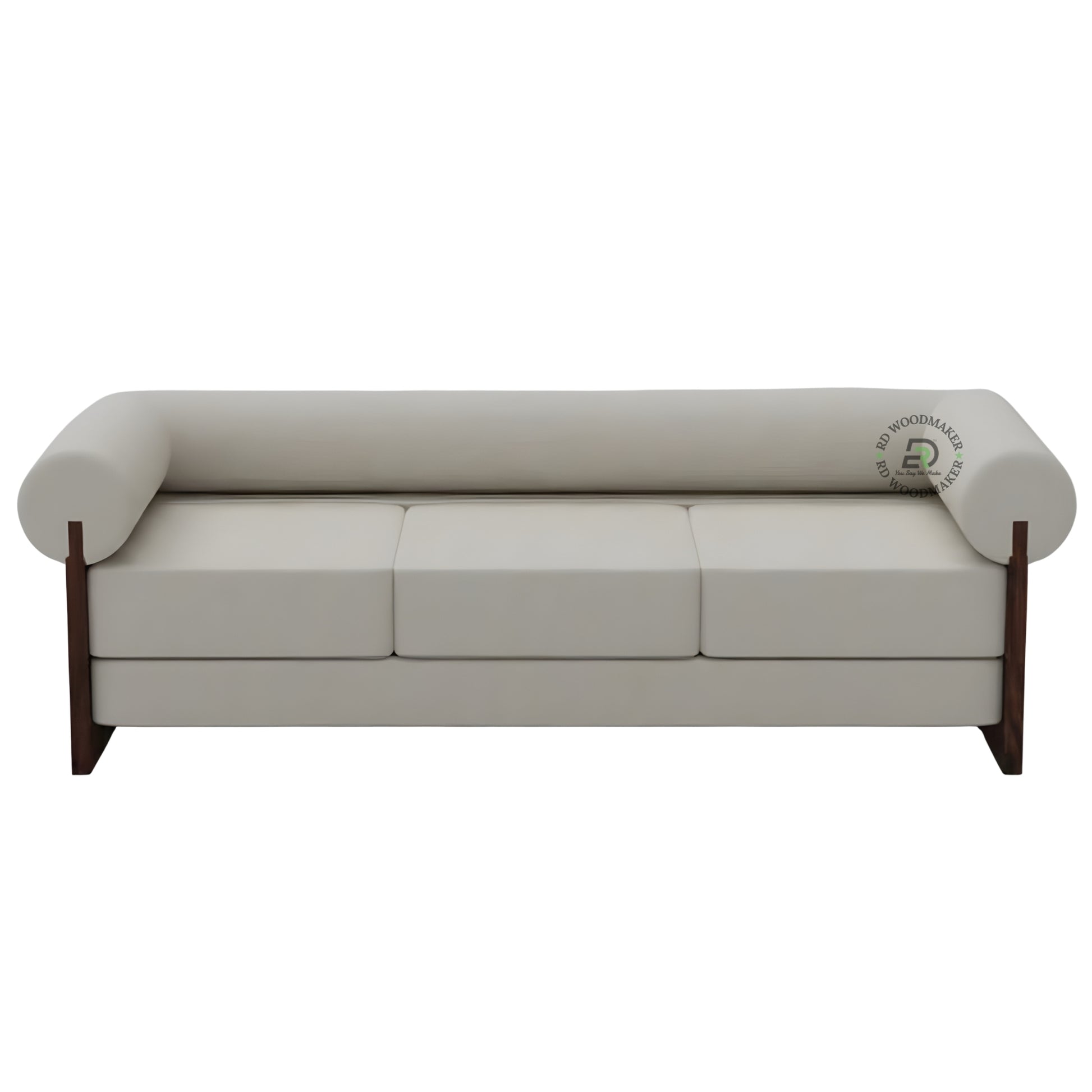 CONTEMPORARY CREAM 3 SEATER SOFA WITH CYLINDRICAL ARMRESTS