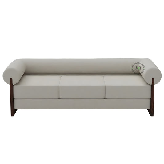 CONTEMPORARY CREAM 3 SEATER SOFA WITH CYLINDRICAL ARMRESTS