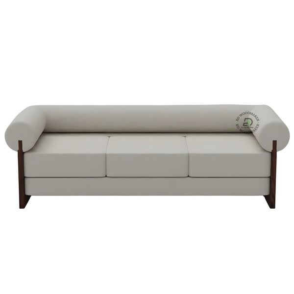 CONTEMPORARY CREAM 3 SEATER SOFA WITH CYLINDRICAL ARMRESTS