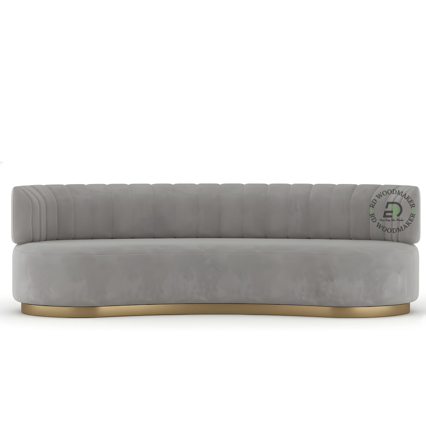 LUXURY CURVED GREY VELVET SOFA WITH GOLD BASE