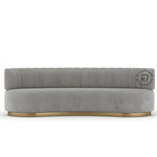 LUXURY CURVED GREY VELVET SOFA WITH GOLD BASE
