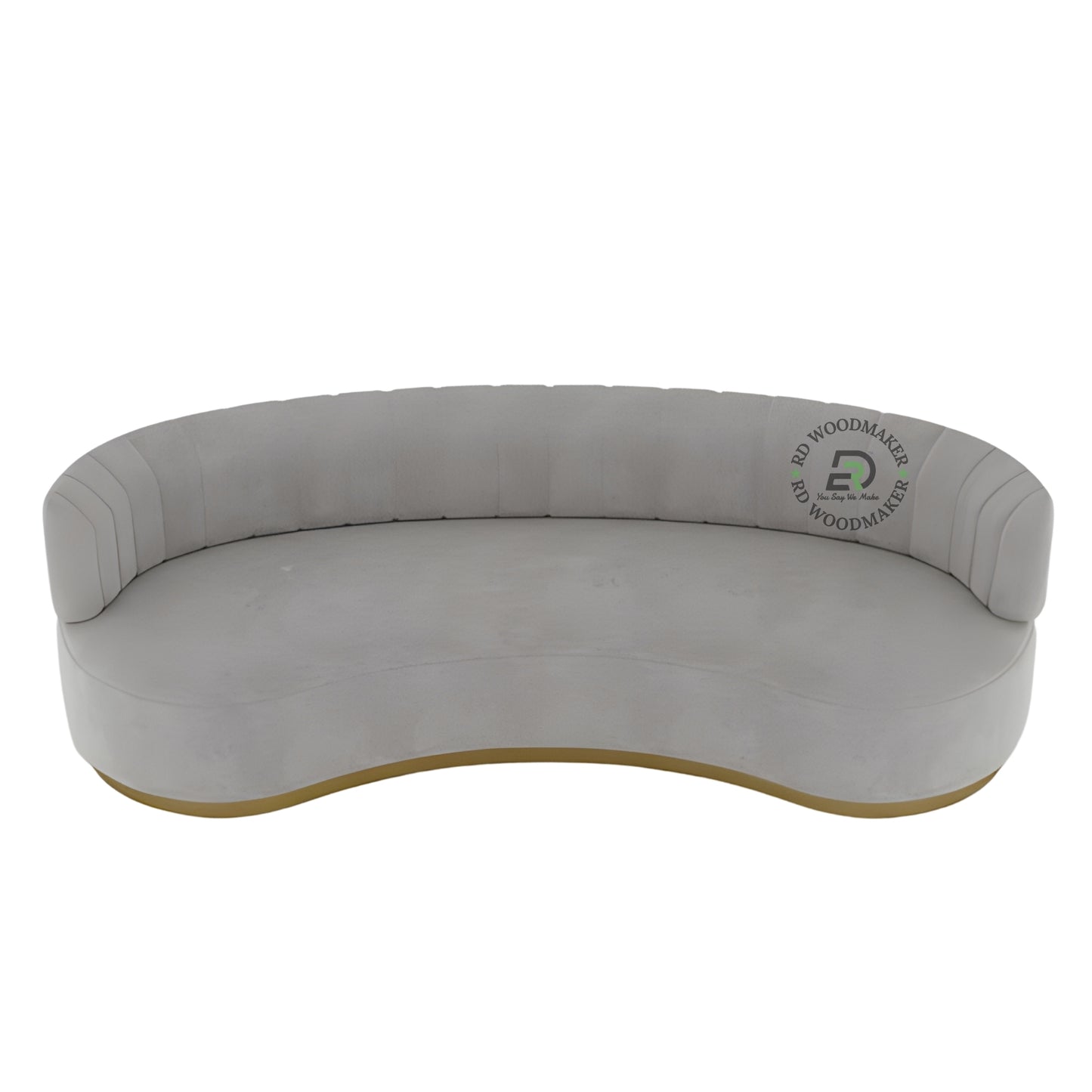 LUXURY CURVED GREY VELVET SOFA WITH GOLD BASE