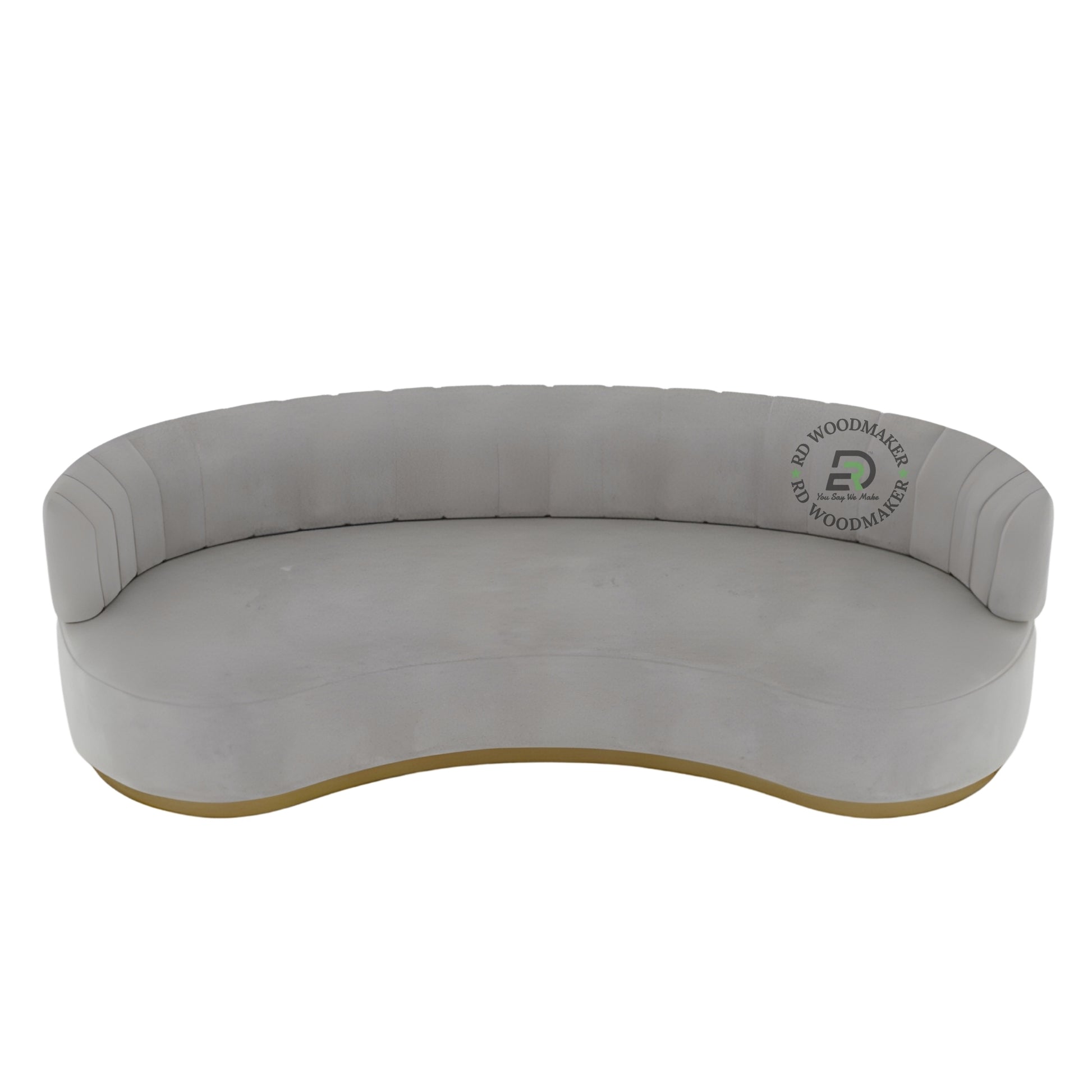 LUXURY CURVED GREY VELVET SOFA WITH GOLD BASE