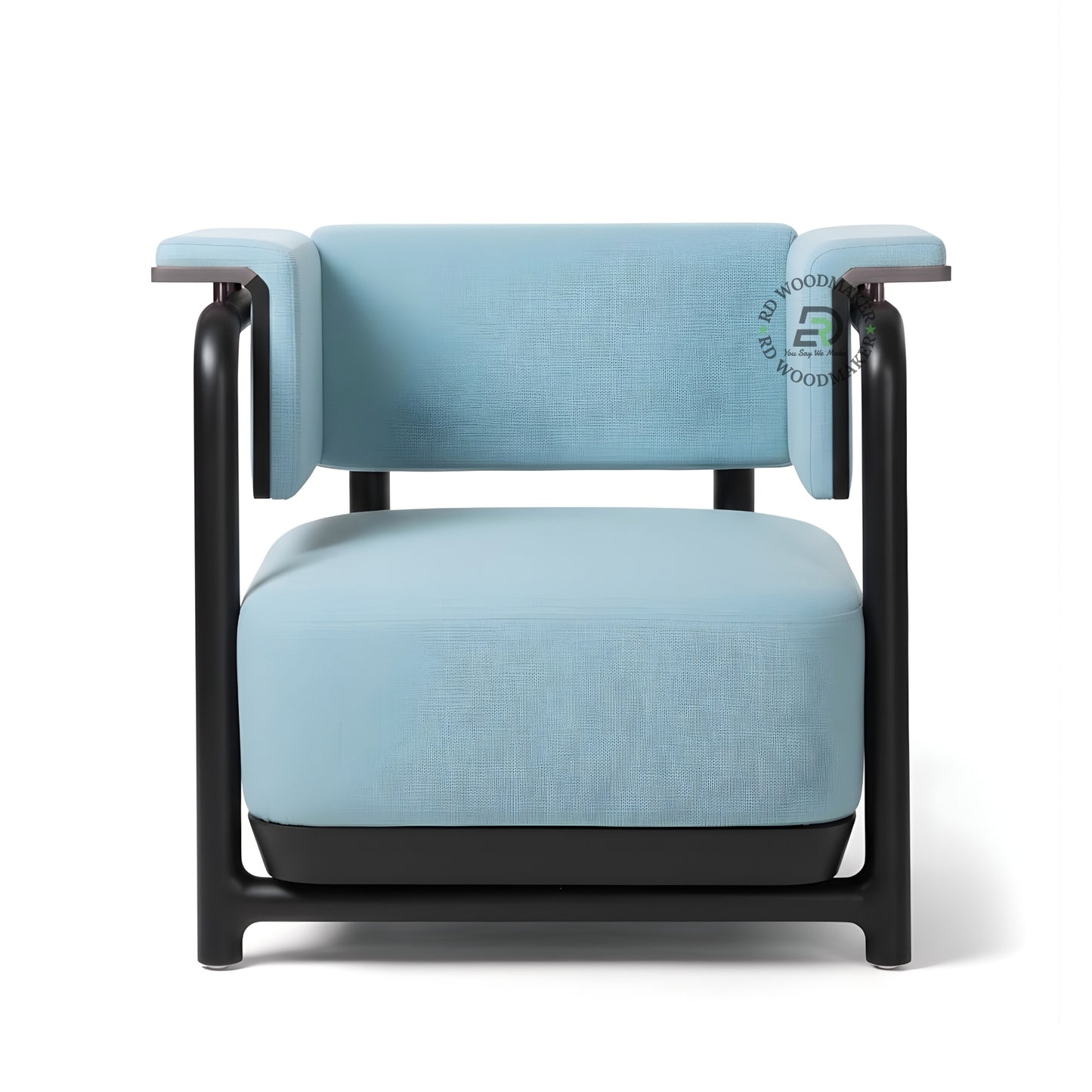MODERN LIGHT BLUE ACCENT CHAIR WITH BLACK METAL FRAME