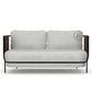 MODERN 2 SEATER FABRIC SOFA WITH LEATHERETTE ARM PANELS
