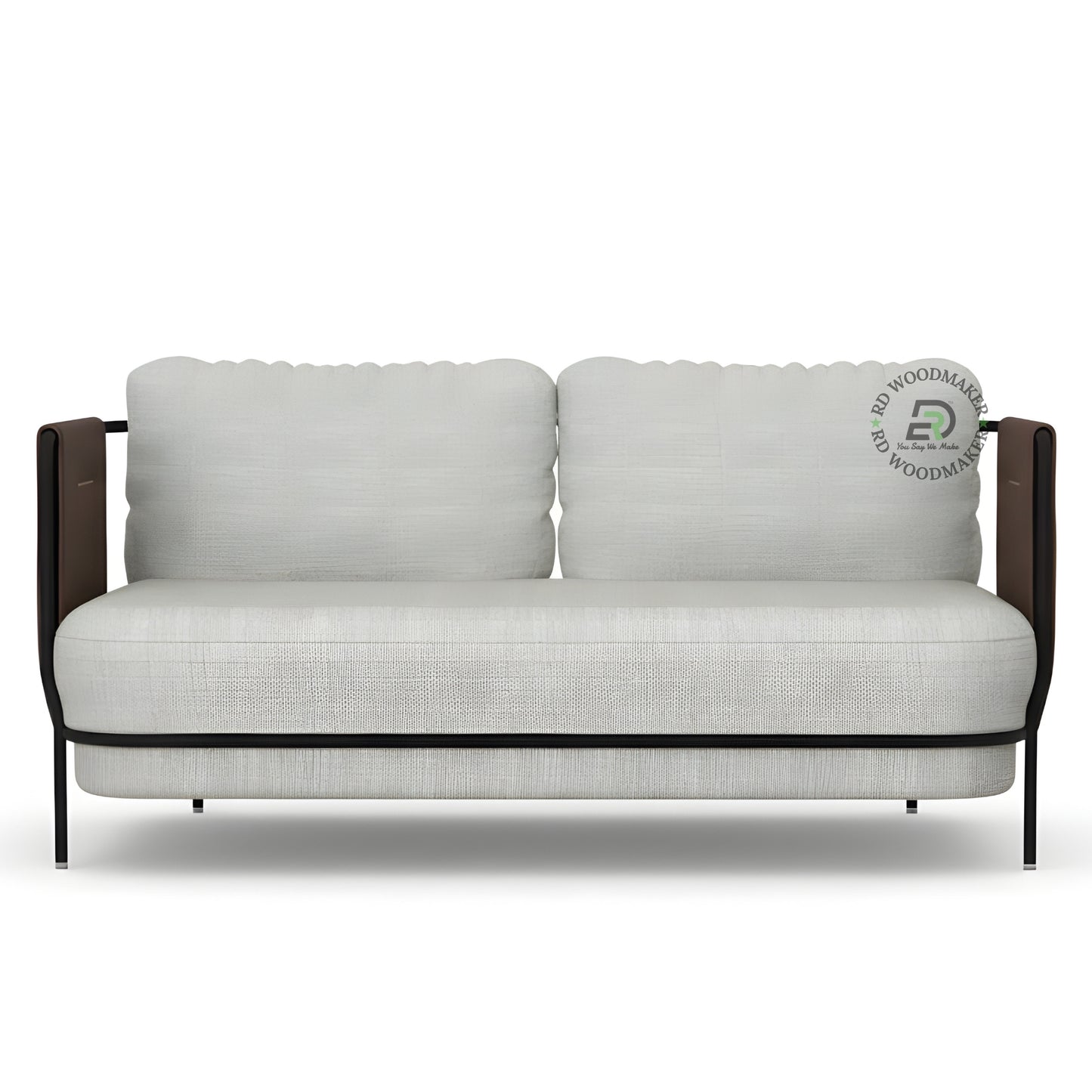 MODERN 2 SEATER FABRIC SOFA WITH LEATHERETTE ARM PANELS