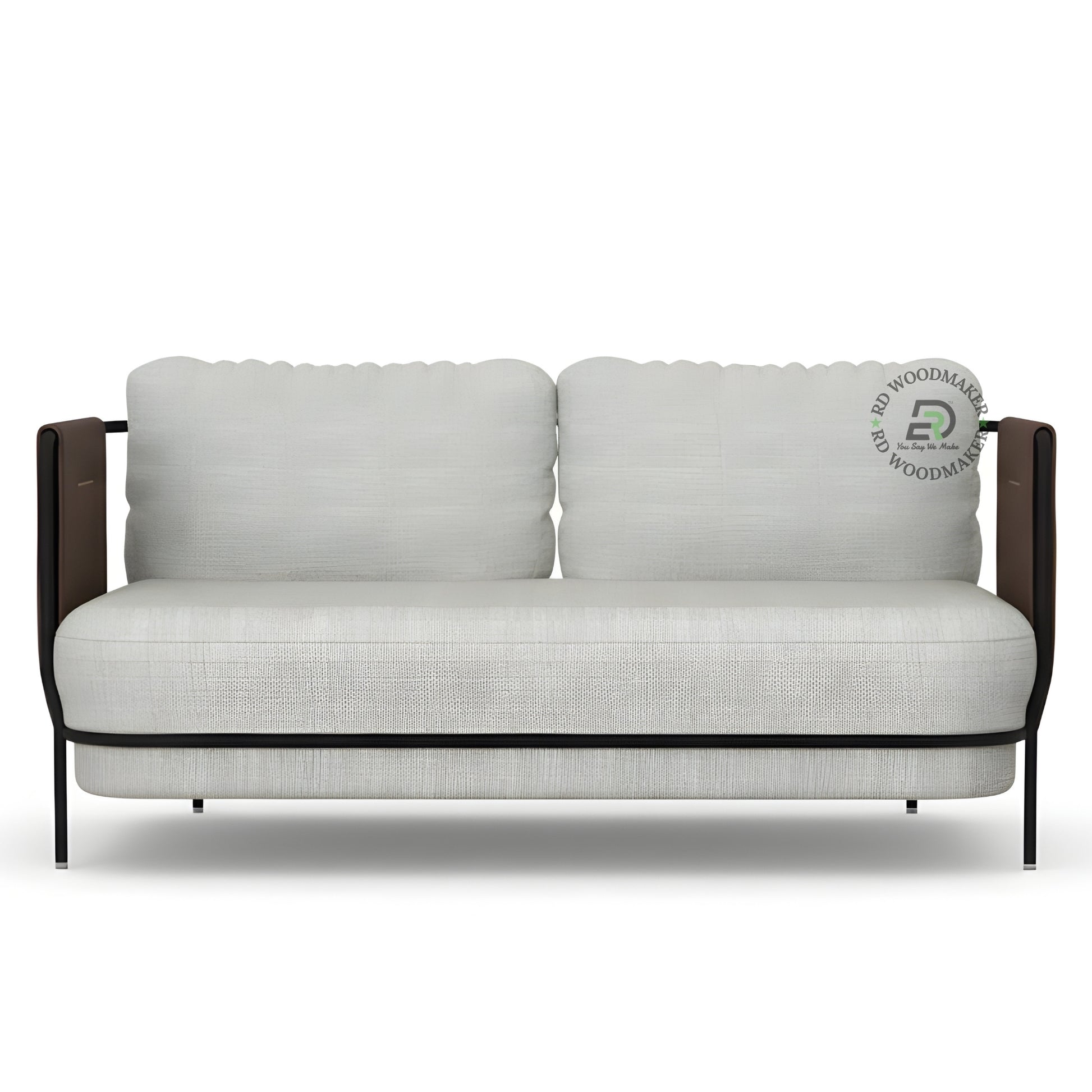MODERN 2 SEATER FABRIC SOFA WITH LEATHERETTE ARM PANELS