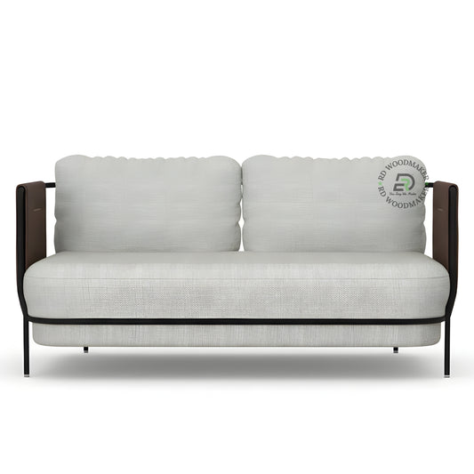 MODERN 2 SEATER FABRIC SOFA WITH LEATHERETTE ARM PANELS