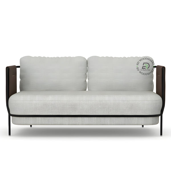 MODERN 2 SEATER FABRIC SOFA WITH LEATHERETTE ARM PANELS