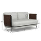 MODERN 2 SEATER FABRIC SOFA WITH LEATHERETTE ARM PANELS