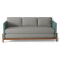 MODERN GREY 3 SEATER SOFA WITH TEAL BLUE FABRIC ARMS