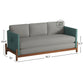 MODERN GREY 3 SEATER SOFA WITH TEAL BLUE FABRIC ARMS