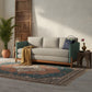 MODERN GREY 3 SEATER SOFA WITH TEAL BLUE FABRIC ARMS