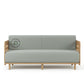 LIGHT GREY 3 SEATER SOFA WITH GEOMETRIC CUTOUT WOODEN ARMS