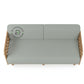 LIGHT GREY 3 SEATER SOFA WITH GEOMETRIC CUTOUT WOODEN ARMS
