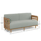 LIGHT GREY 3 SEATER SOFA WITH GEOMETRIC CUTOUT WOODEN ARMS