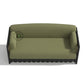 OLIVE GREEN SOFA WITH SCALLOPED BLACK FRAME AND CANE SIDES