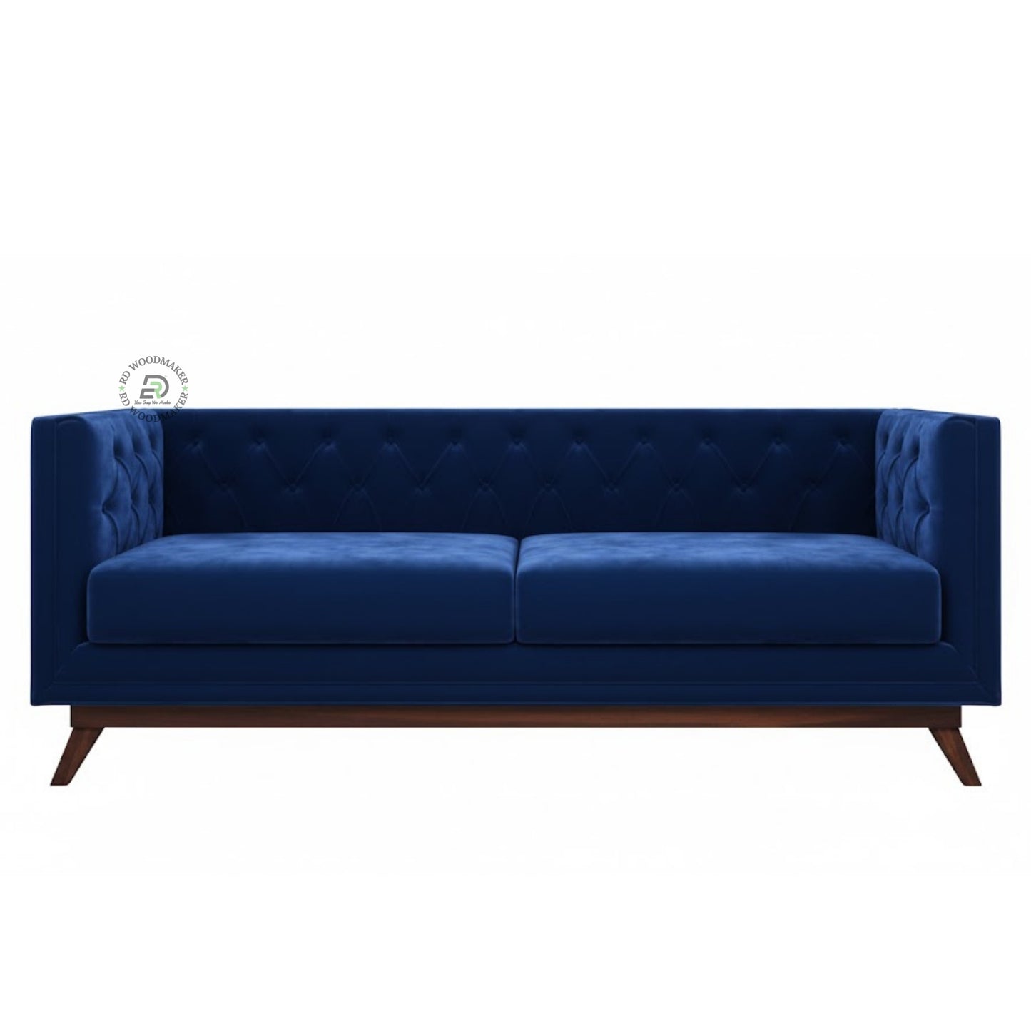 MID CENTURY WOOD FRAME SOFA WITH COLOR ACCENTS