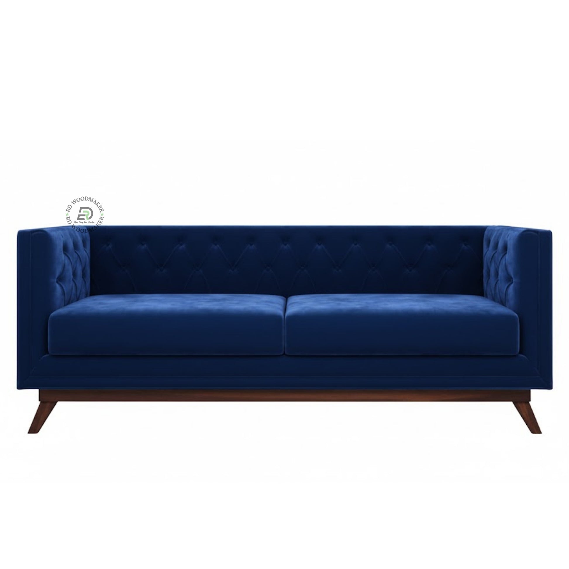 MID CENTURY WOOD FRAME SOFA WITH COLOR ACCENTS