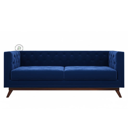 MID CENTURY WOOD FRAME SOFA WITH COLOR ACCENTS