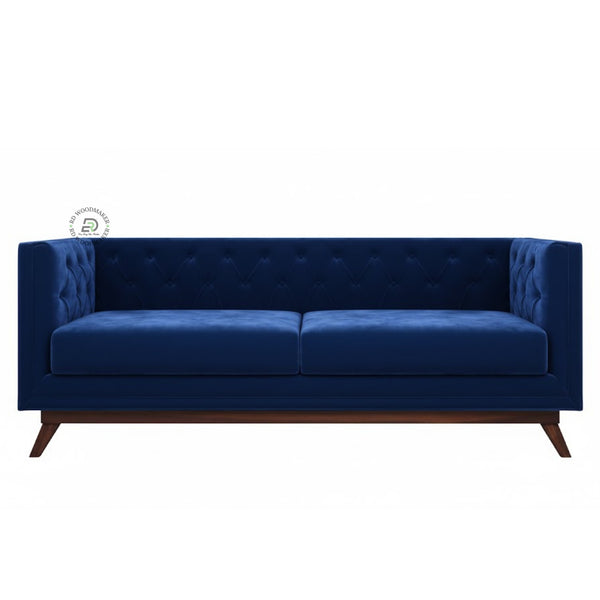 MID CENTURY WOOD FRAME SOFA WITH COLOR ACCENTS