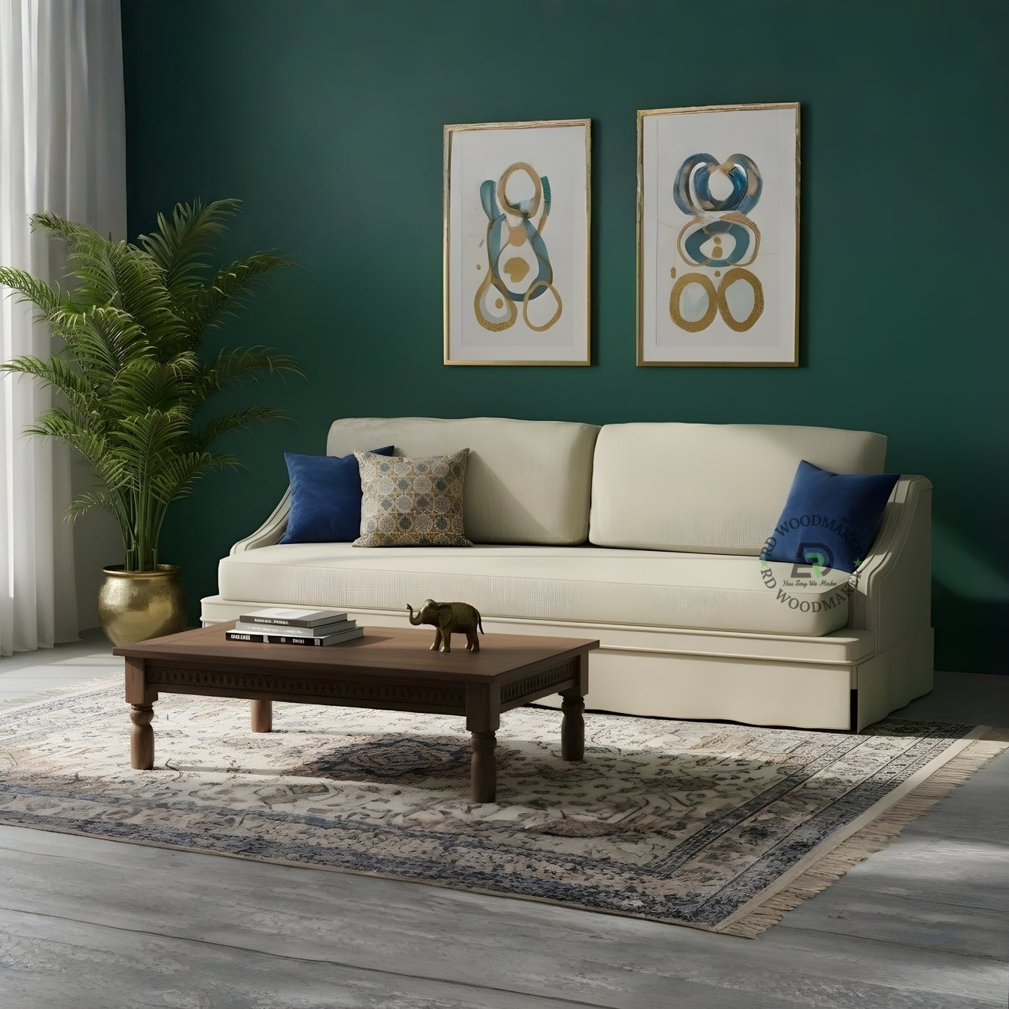 CLASSIC BEIGE SLIPCOVER STYLE 3 SEATER SOFA WITH SLOPED ARMS